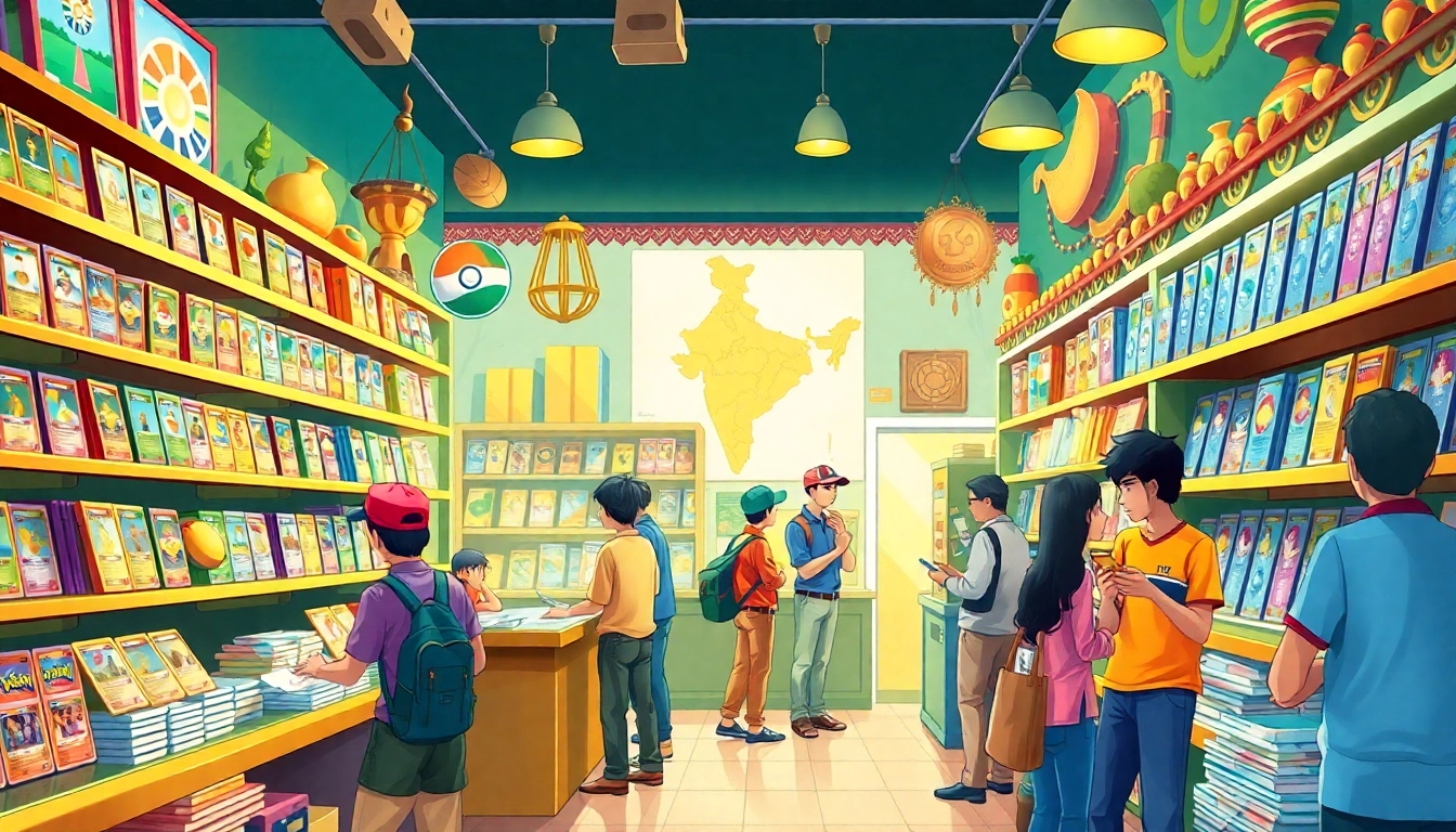 Discover a dynamic Pokémon TCG store in India filled with colorful cards and accessories.