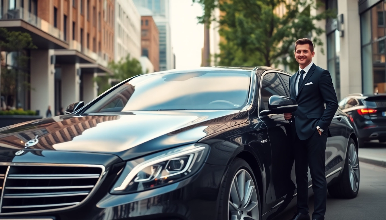 Experience chauffeur service london with a luxury sedan and professional chauffeur in a stylish urban setting.
