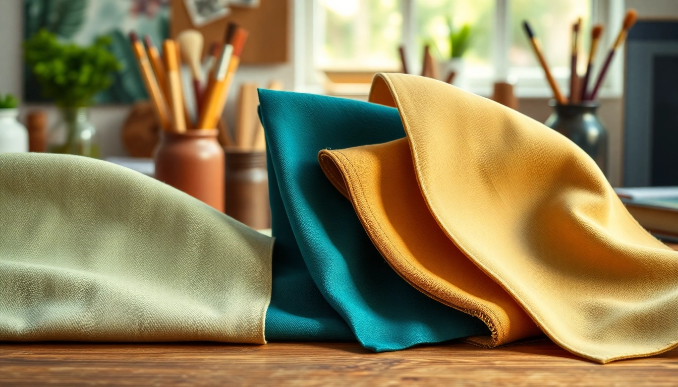 Bekijk verschillende canvas stoffen in rijke kleuren en texturen op een houten tafel.