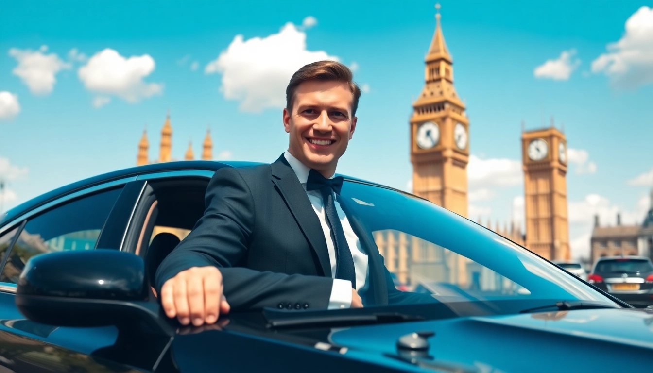 Experience a luxury chauffeur service London with a professional driver in a sleek black sedan.