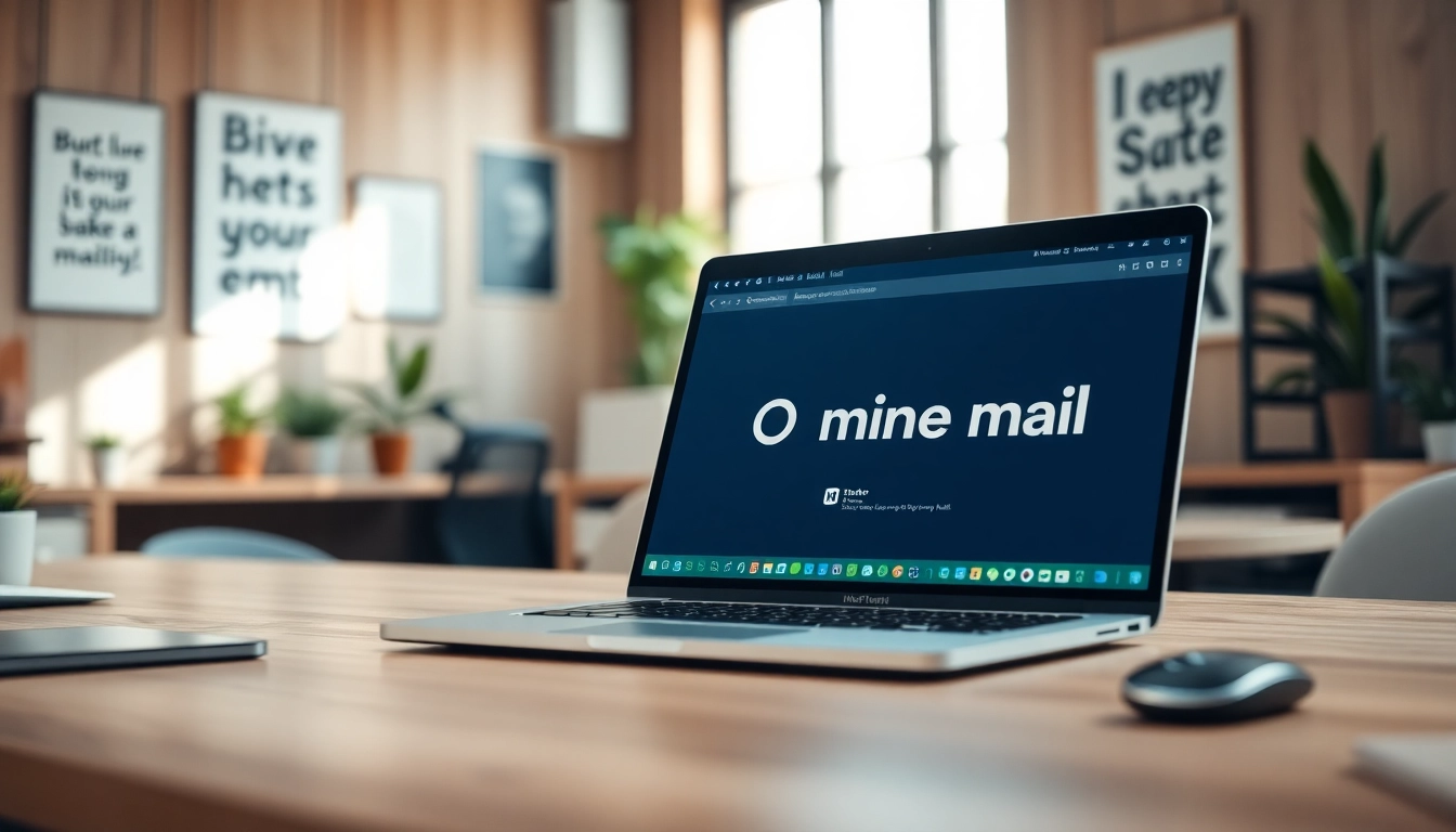 A user actively creating a 10 minute mail account on a sleek laptop in a vibrant workspace.