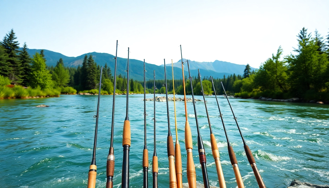 Shop the best fly fishing rods showcased in a beautiful river landscape.