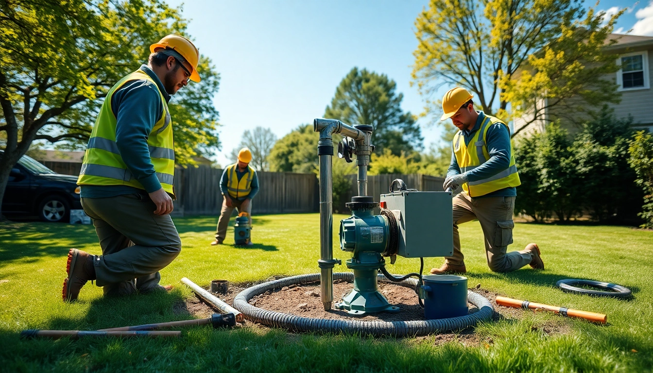 Well pump replacement lacey wa service professionals installing a pump in a backyard.