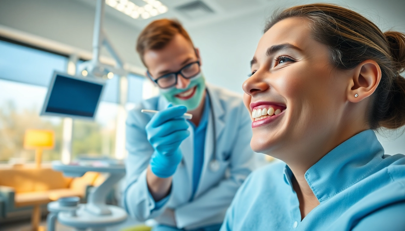 Orthodontist showing braces Myrtle Beach to a patient in a well-lit dental office.
